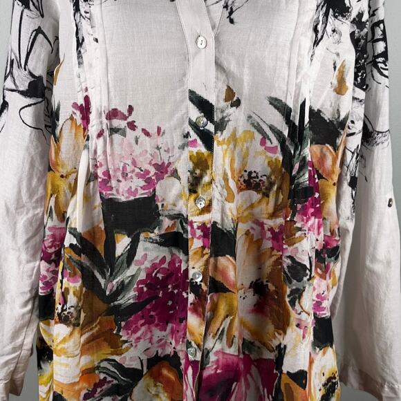 Soft Surroundings Champs De Fleur Floral Shirt Blouse L Button Down - Picture 14 of 16